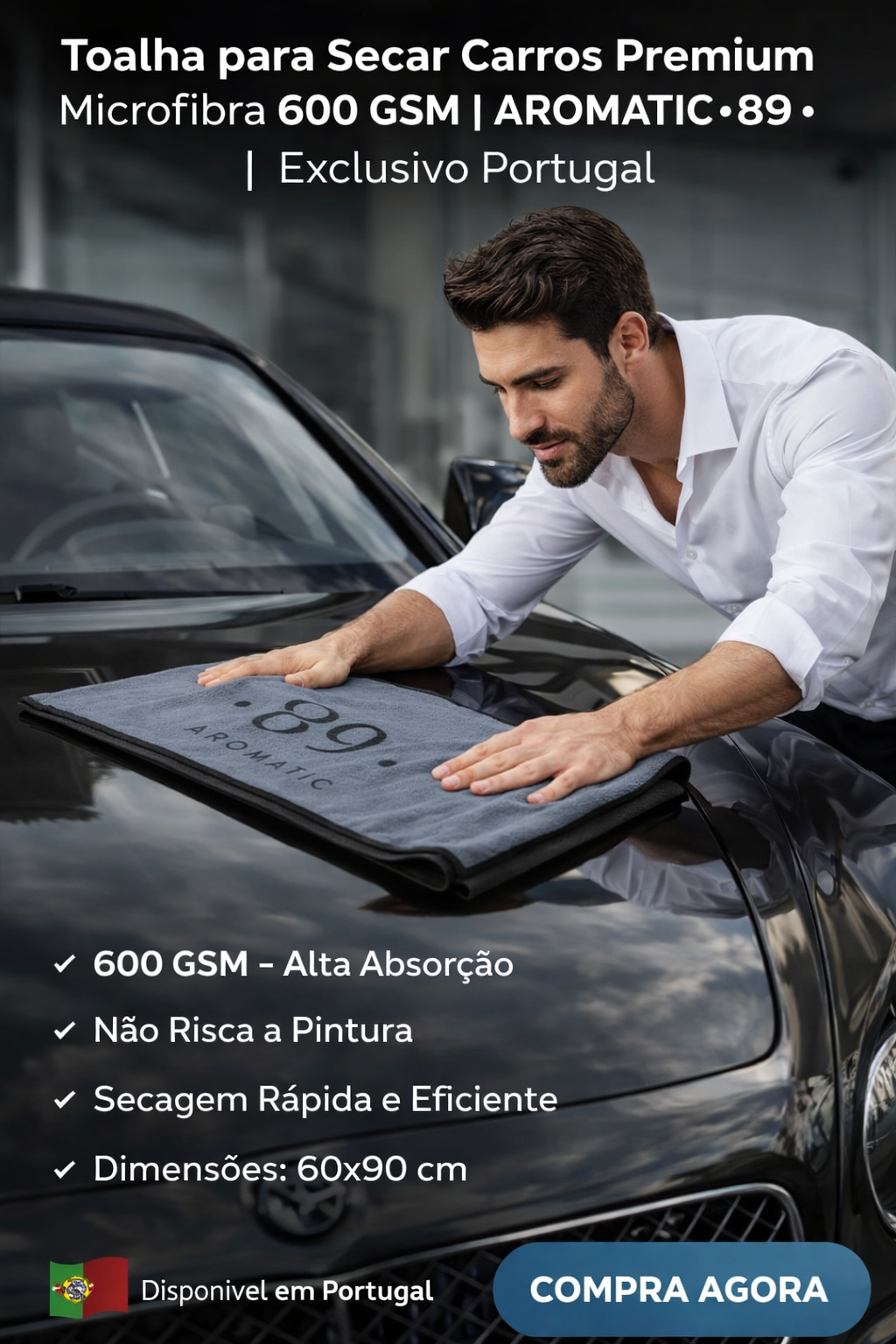 Toalla de Secado para Coche Microfibra 600 GSM AROMATIC•89• | 60x90cm Máxima Absorción