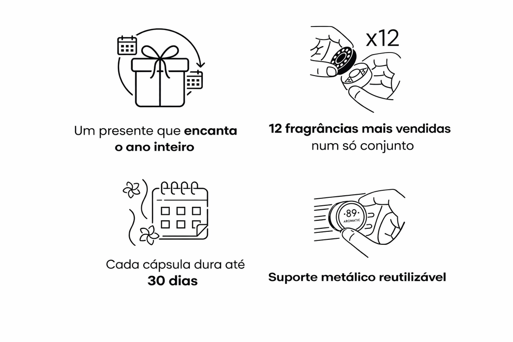 Juego de clip de coche AROMATIC•89• | 1 clip + 12 fragancias premium